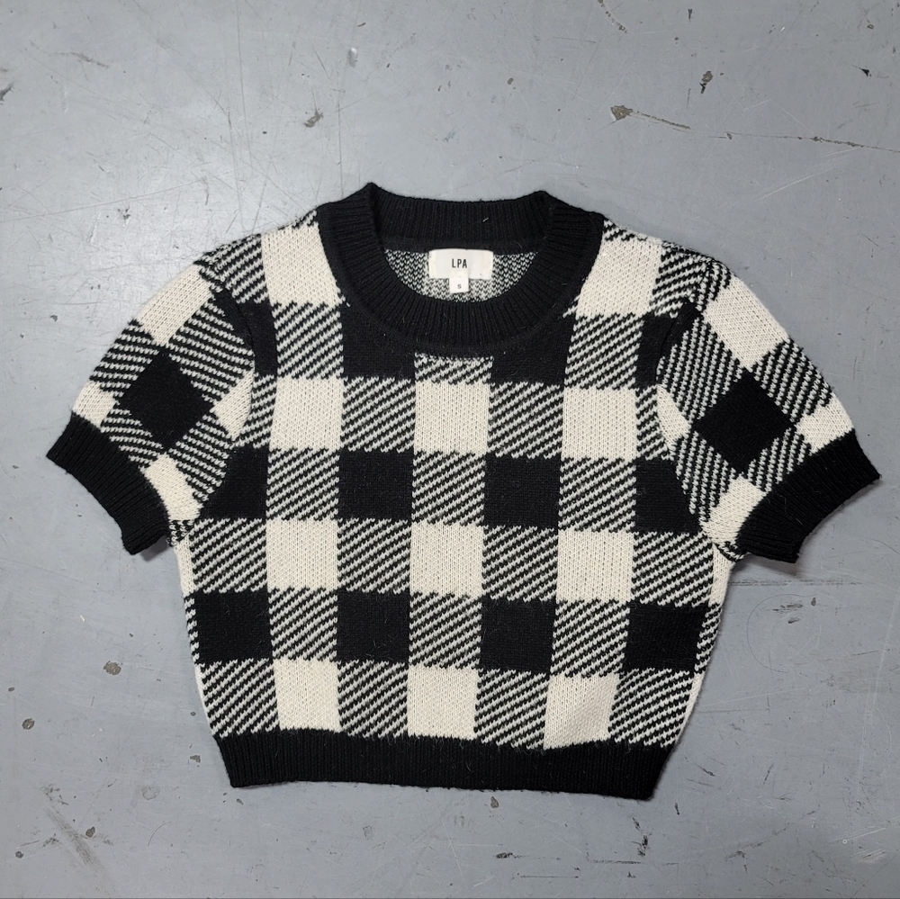 LPA X Revolve Floyd Black and White Checkered Knit Crop Top - Picture 3 of 6